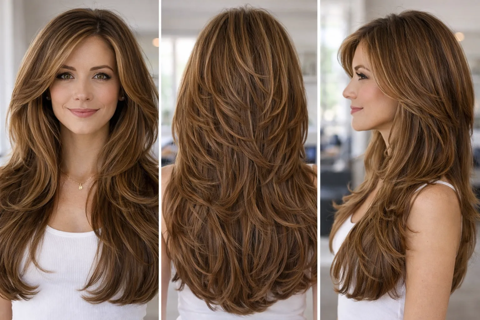 long butterfly layered haircut women