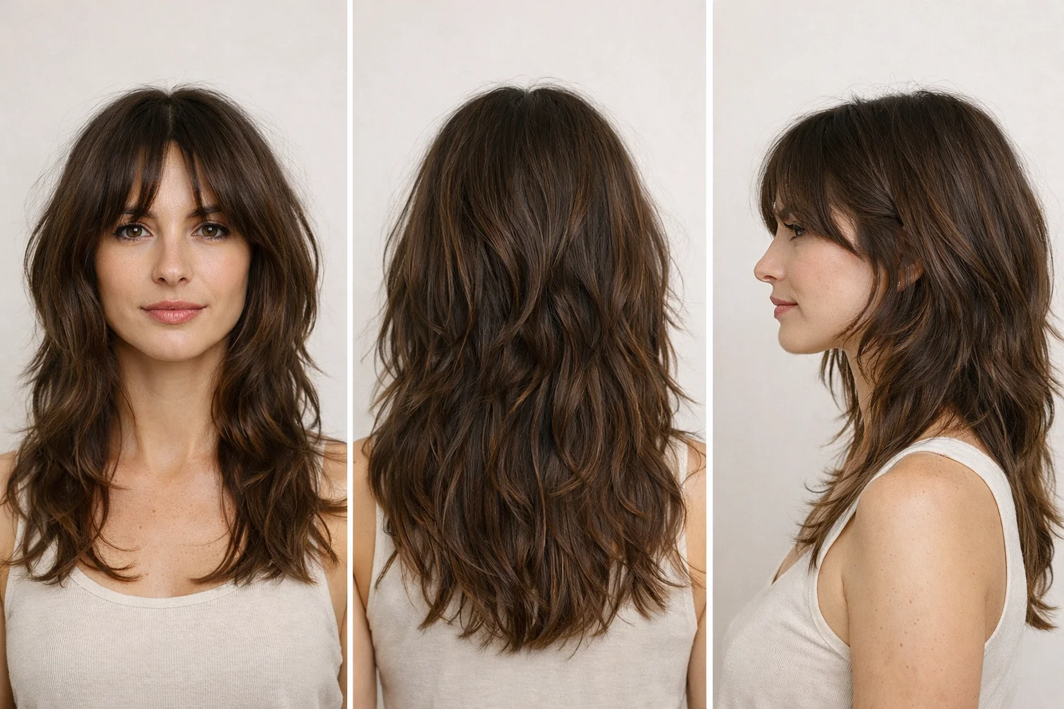 long shag haircut with curtain bangs